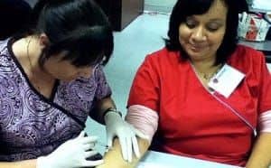 Woman receiving an injection